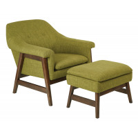 OSP Home Furnishings FTNAS-M17 Flynton Chair & Ottoman in Green Fabric with Medium Espresso Frame